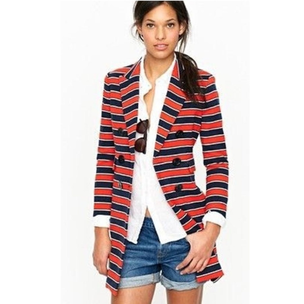 J. Crew Collection Gondola Navy and Red Striped Coat